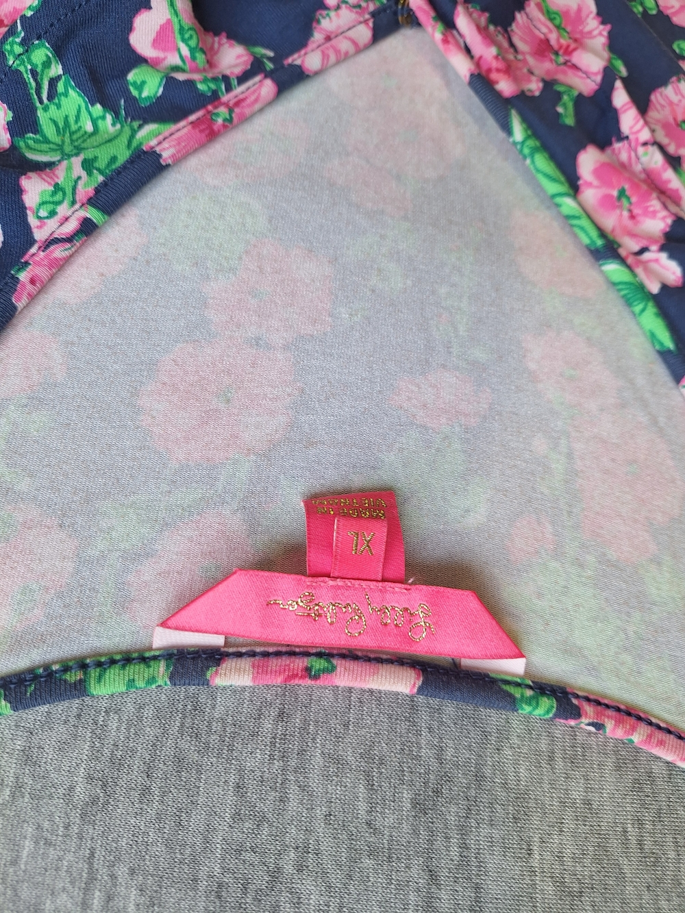 Lilly Pulitzer Navy Floral Wrap Dress Build In Shorts with Pink & Green Accents - Picture 7 of 15